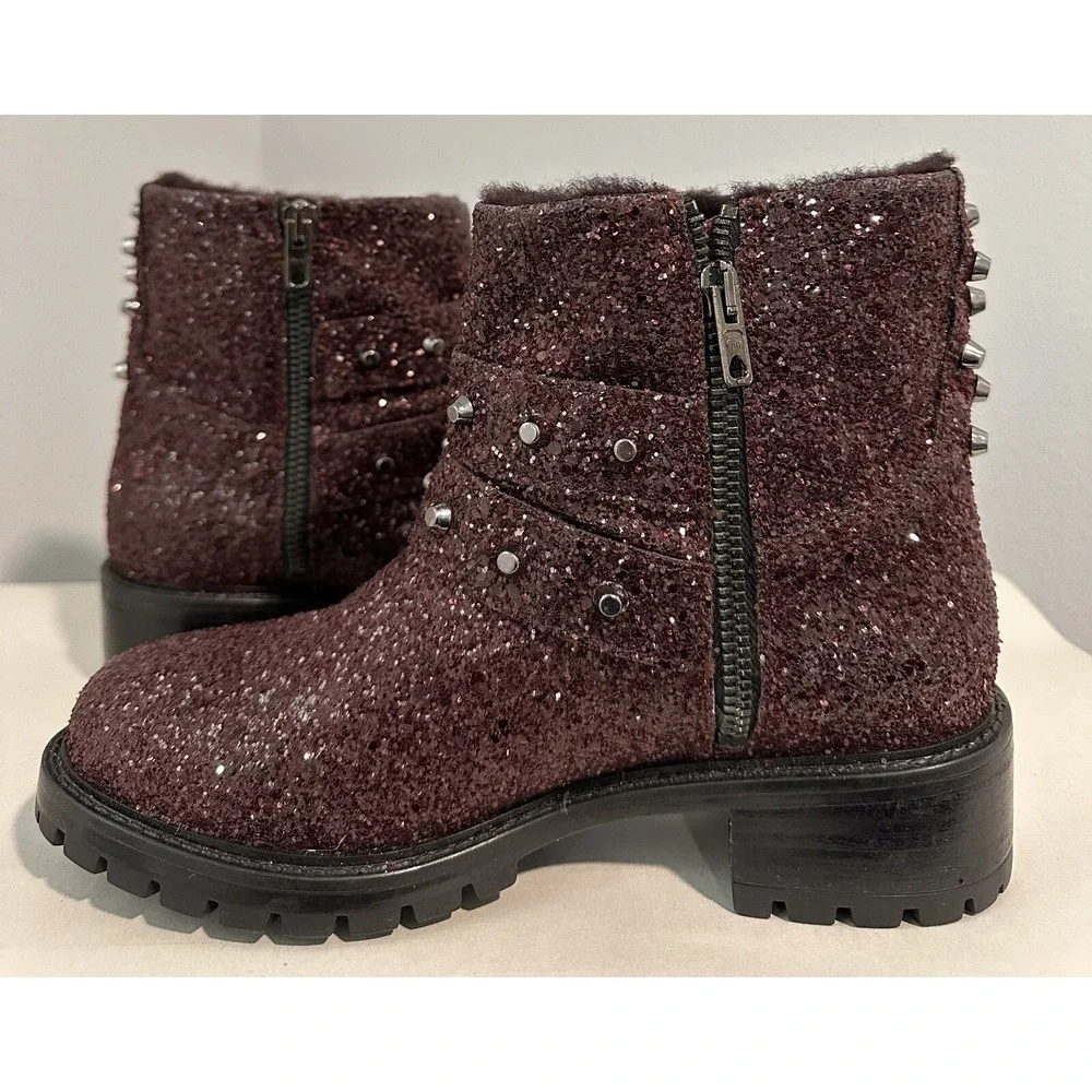 Ross & Snow Cabernet Glitter Stefana Weatherproof Womens Booties Shearling Sz 6